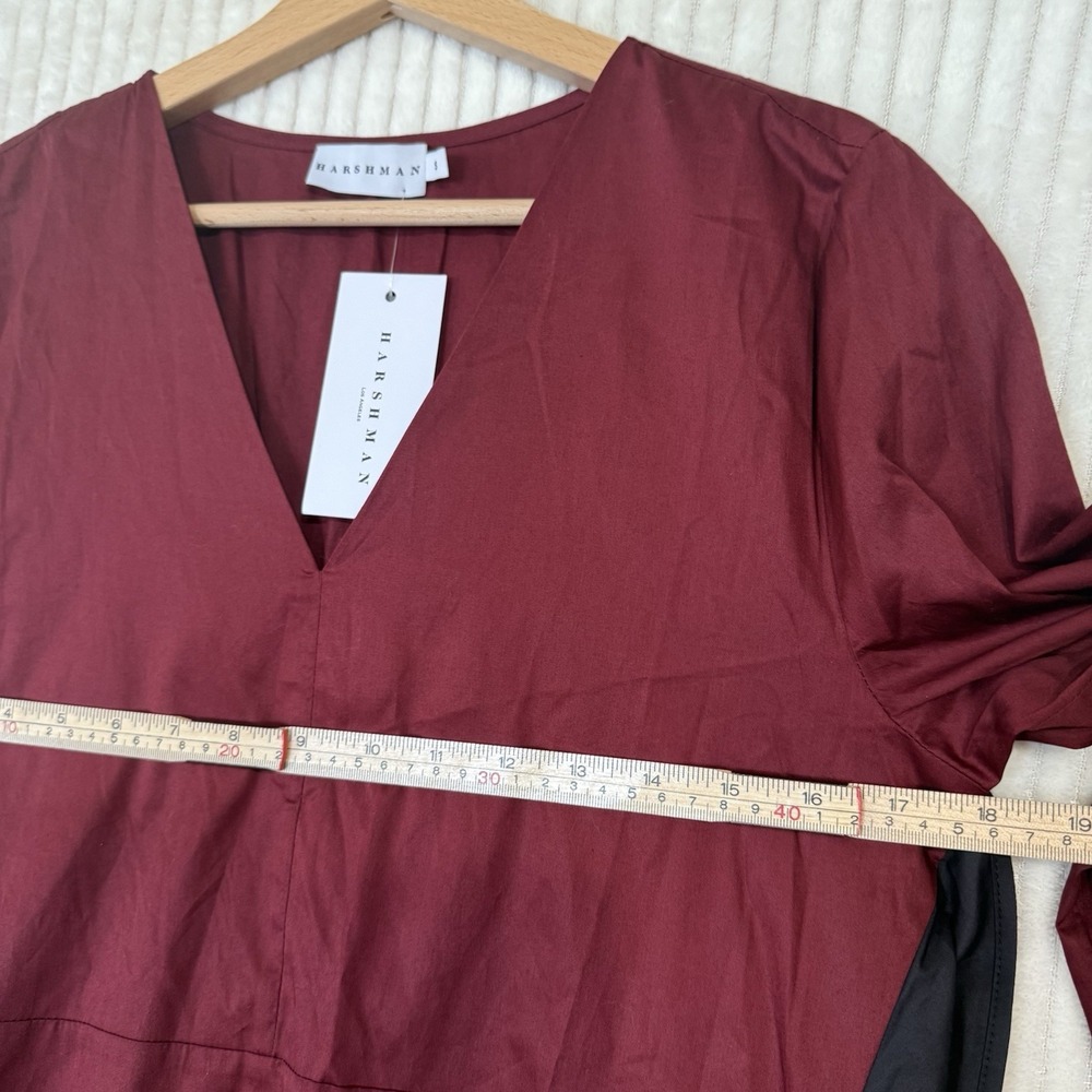 Harshman Vespera Dress Burgundy Black Size Small 100% Cotton NWT Pockets - Picture 6 of 16